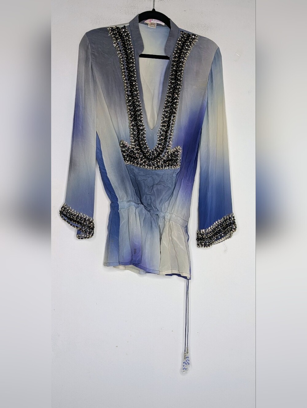 Monique Leshman Ombre Pearls Sequin Beaded Silk Tunic size small